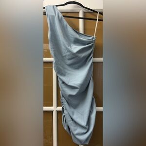 Blue Asymmetrical One Shoulder Knee-Length Dress